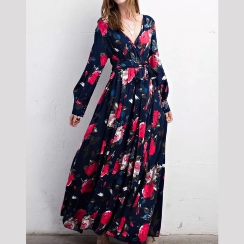 Floral bohemian kiss floral long sleeve maxi